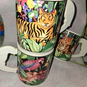 4 FANTASTIC VINTAGE VITROMASTER "RAIN FOREST" COFFEE CUPS